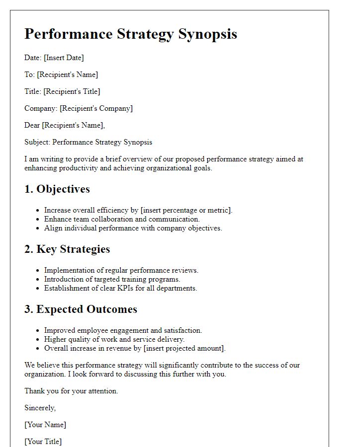 Letter template of performance strategy synopsis