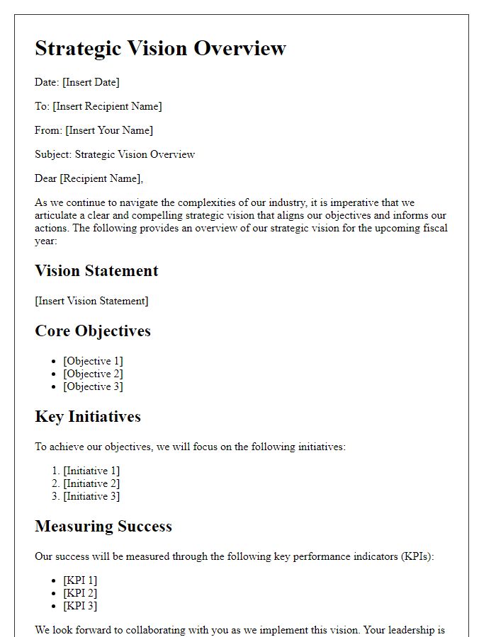 Letter template of strategic vision overview for executives