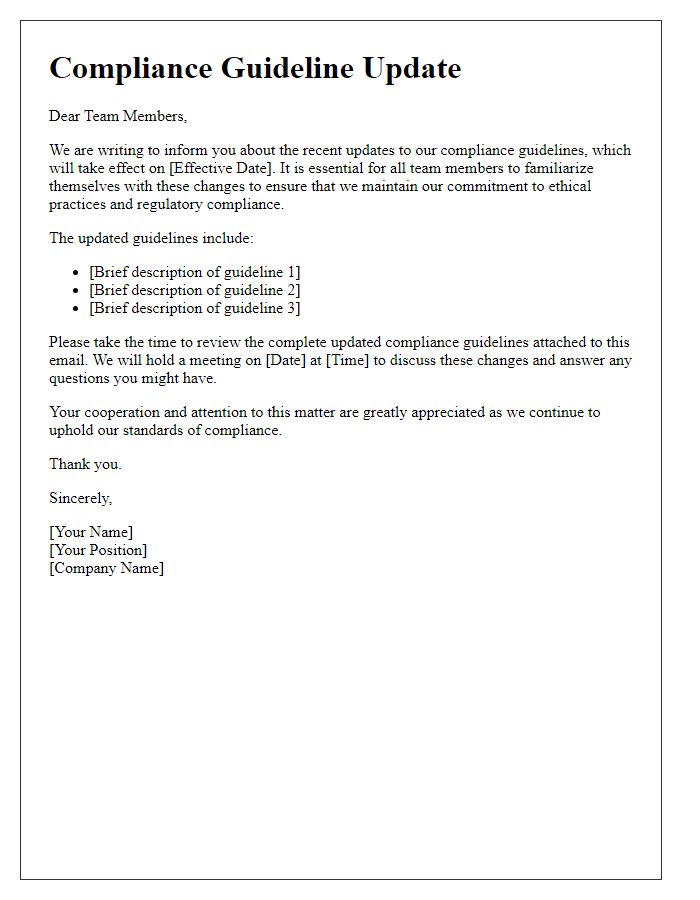 Letter template of compliance guideline update for team members