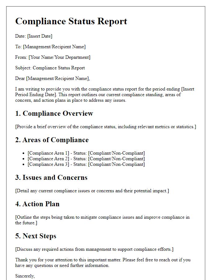 Letter template of compliance status report for management