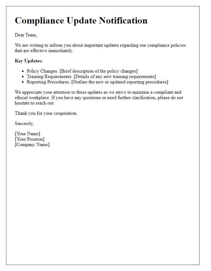 Letter template of compliance update communication for employees