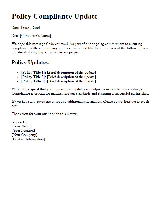 Letter template of policy compliance update for contractors