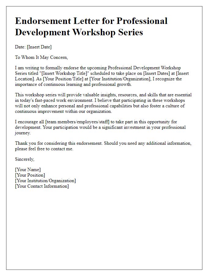 Letter template of endorsement for professional development workshop series