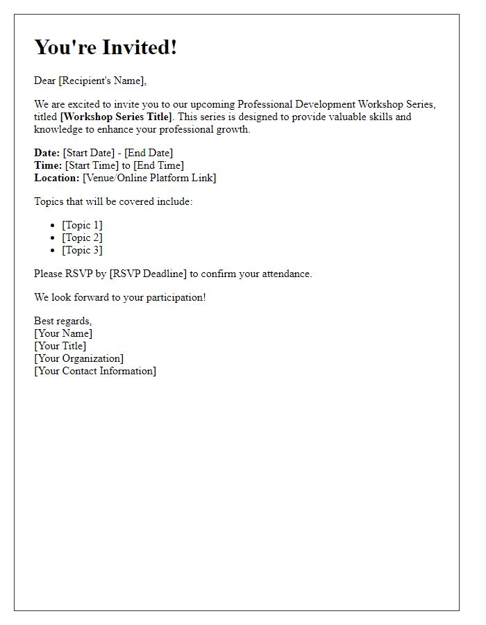 Letter template of invitation for professional development workshop series