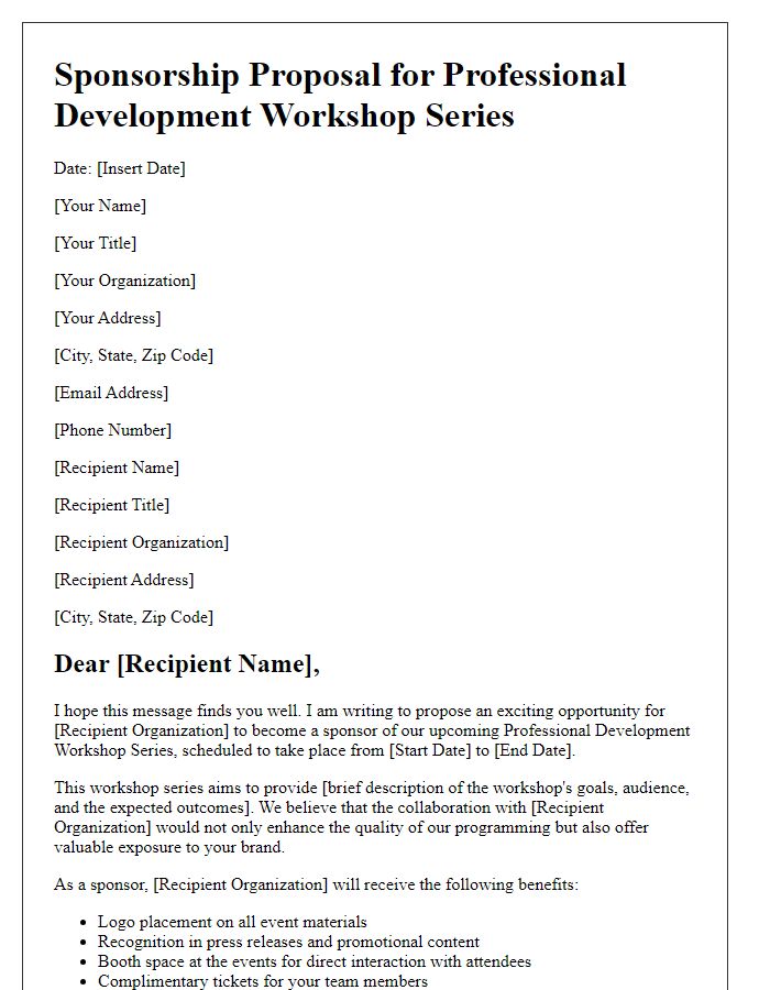 Letter template of sponsorship proposal for professional development workshop series