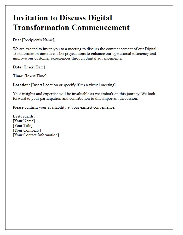 Letter template of invitation to discuss digital transformation commencement.