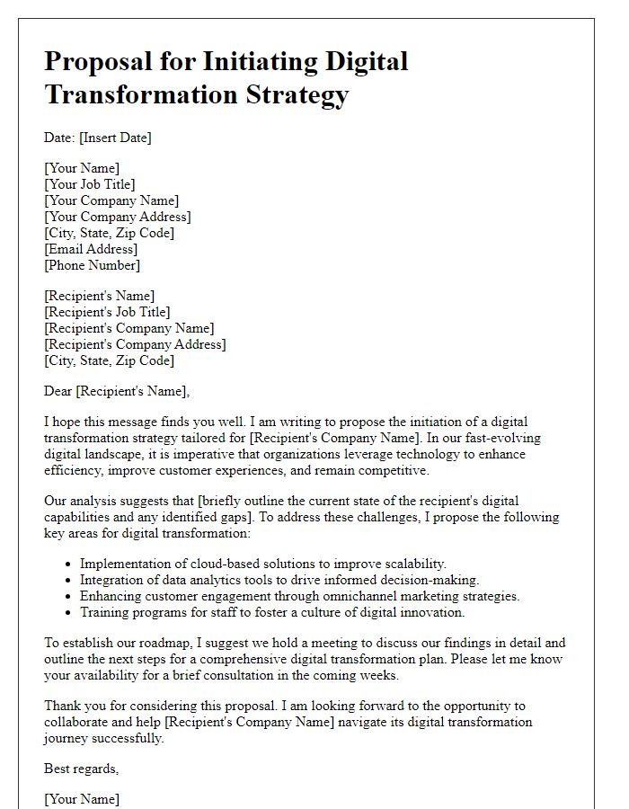 Letter template of proposal for initiating digital transformation strategy.