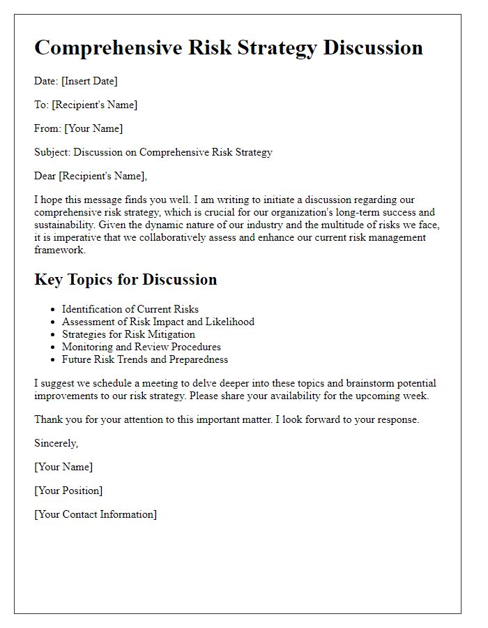 Letter template of comprehensive risk strategy discussion