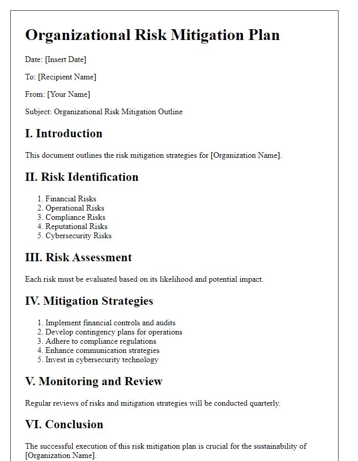 Letter template of organizational risk mitigation outline