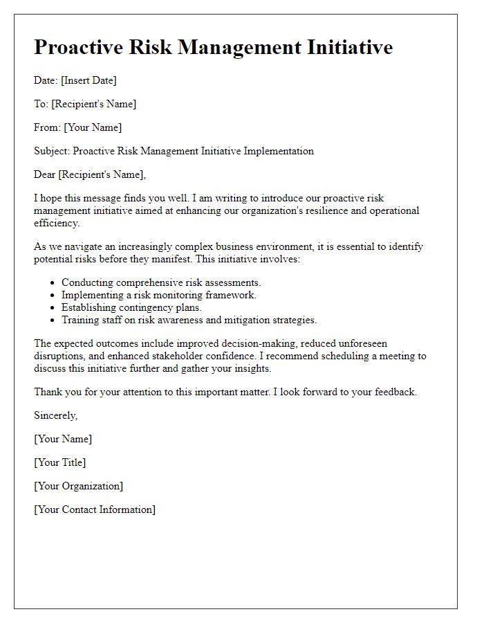 Letter template of proactive risk management initiative