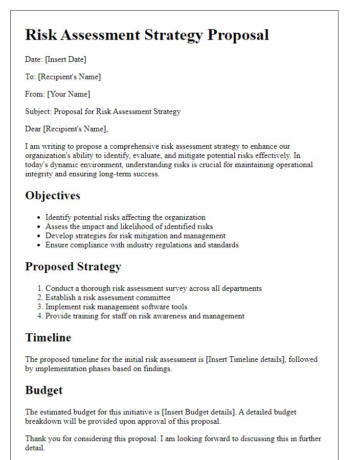 Letter template of risk assessment strategy proposal