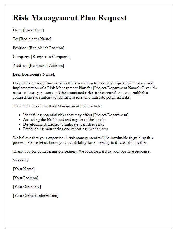 Letter template of risk management plan request