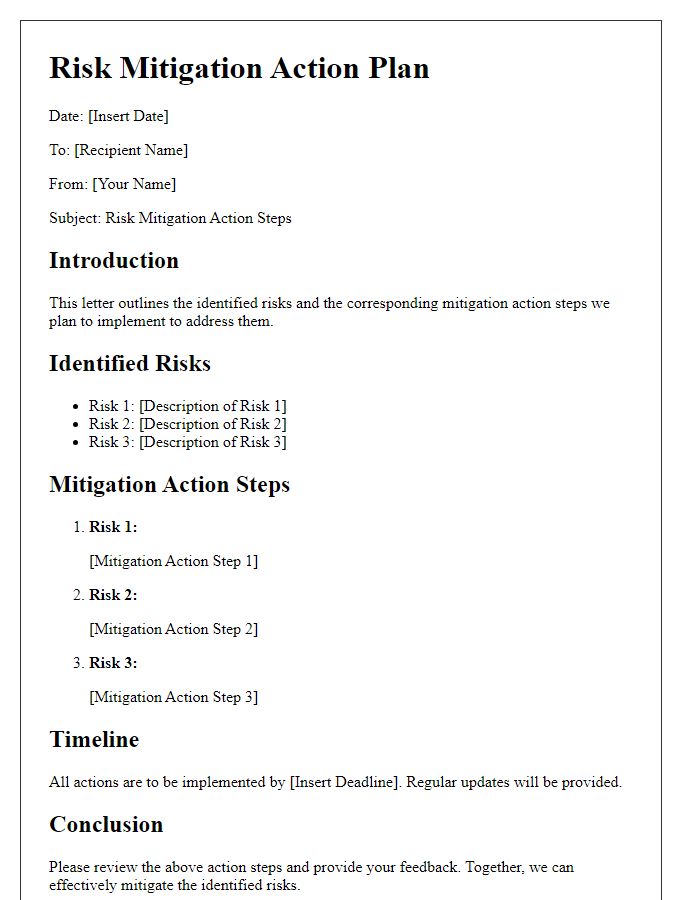 Letter template of risk mitigation action steps