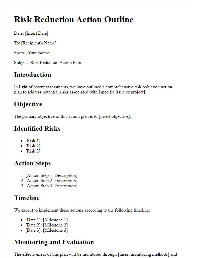 Letter template of risk reduction action outline