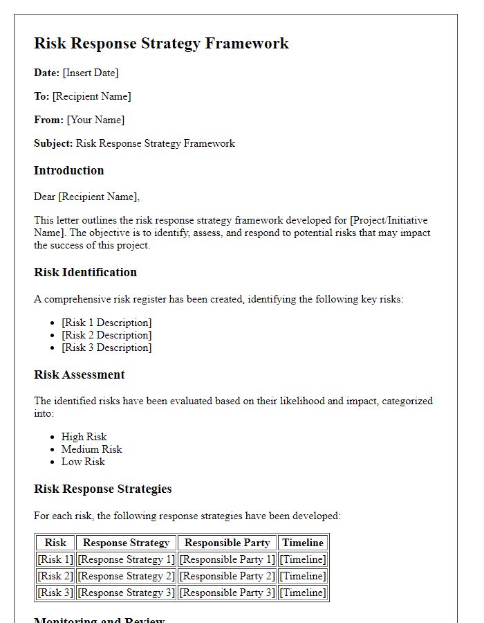 Letter template of risk response strategy framework