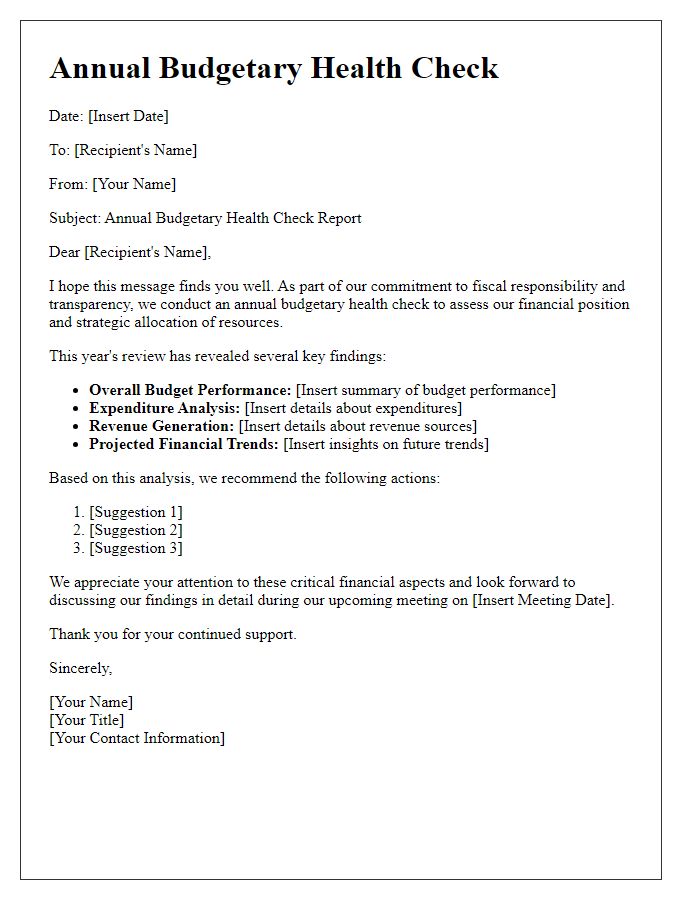 Letter template of annual budgetary health check