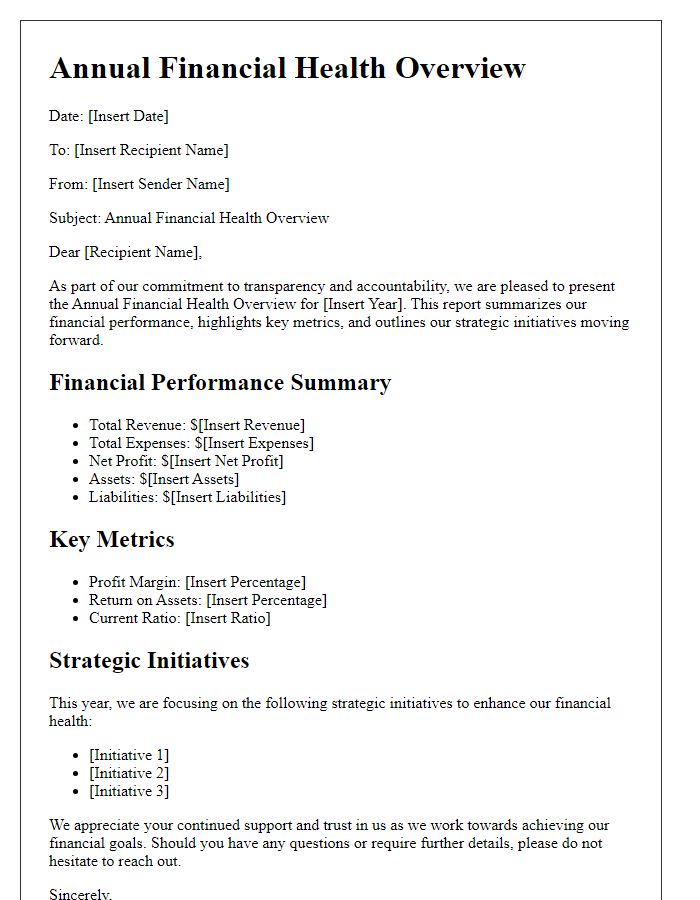 Letter template of annual financial health overview