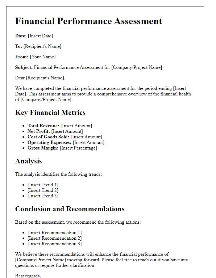 Letter template of financial performance assessment