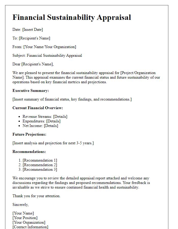 Letter template of financial sustainability appraisal