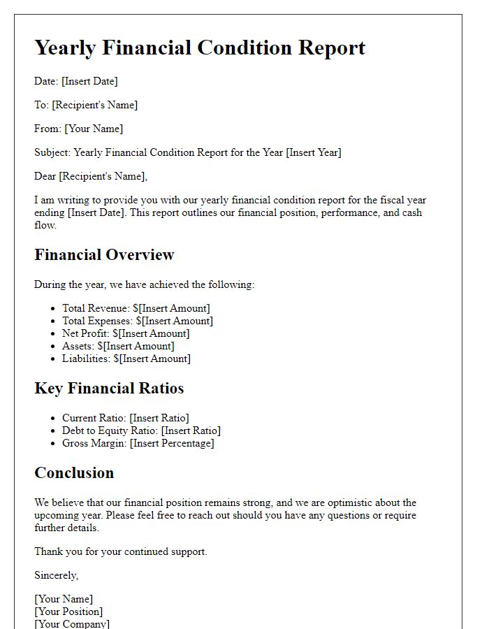 Letter template of yearly financial condition report