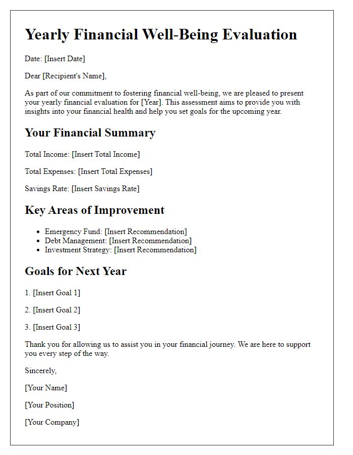 Letter template of yearly financial well-being evaluation