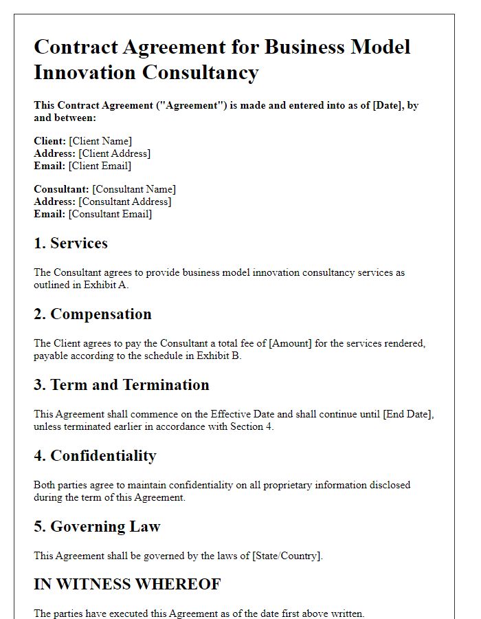 Letter template of contract agreement for business model innovation consultancy