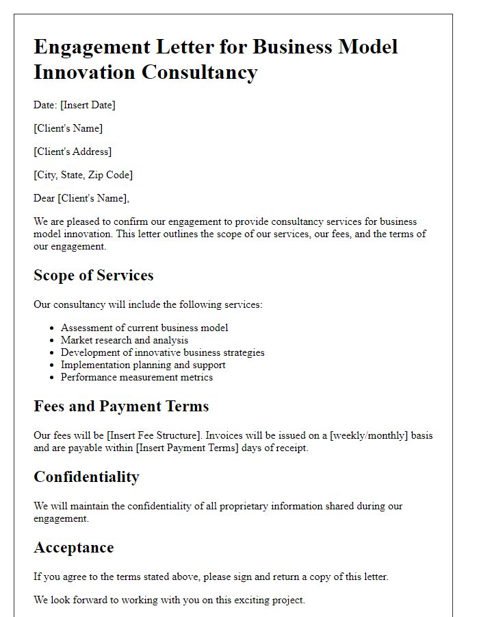 Letter template of engagement for business model innovation consultancy