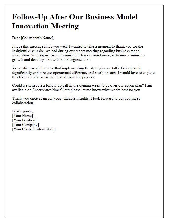 Letter template of follow-up after business model innovation consultancy meeting