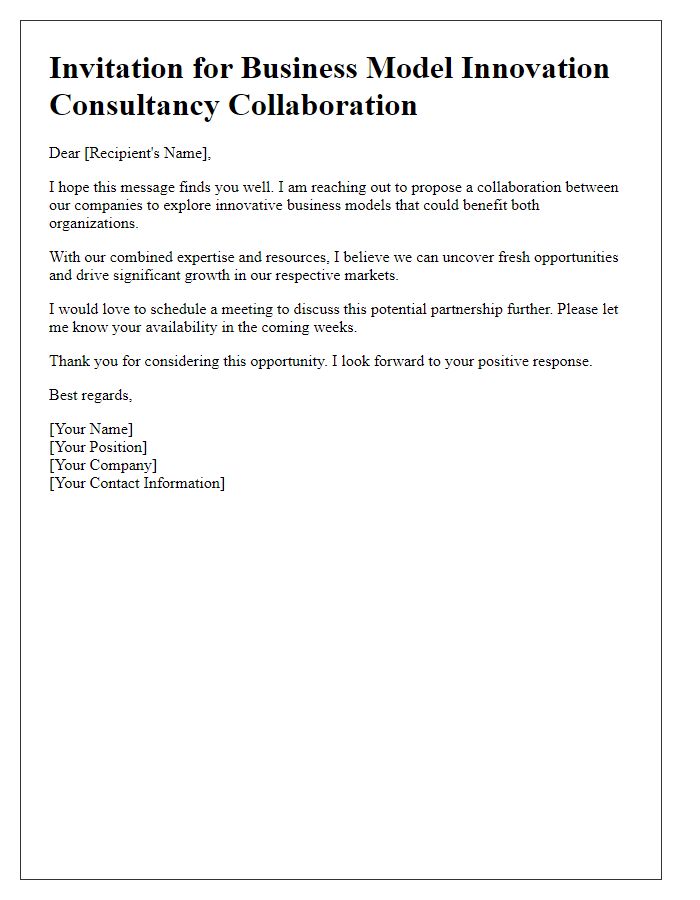 Letter template of invitation for business model innovation consultancy collaboration