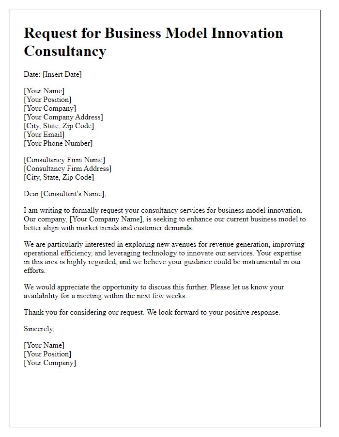 Letter template of request for business model innovation consultancy