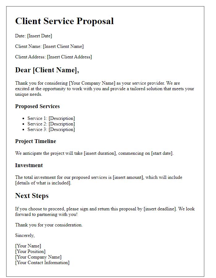 Letter template of bespoke client service proposal