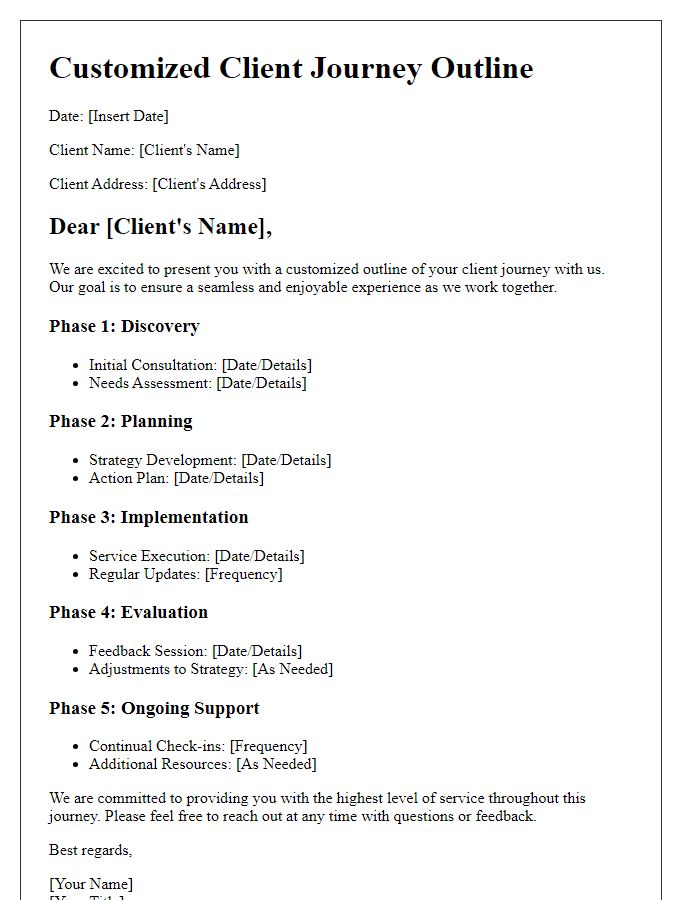 Letter template of customized client journey outline