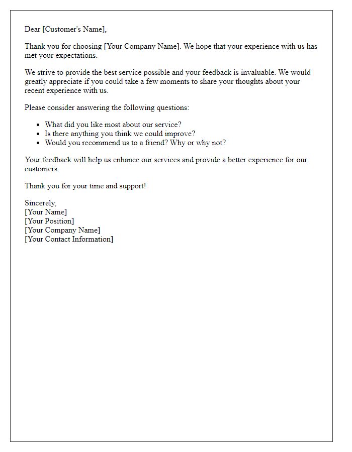 Letter template of individualized customer feedback request