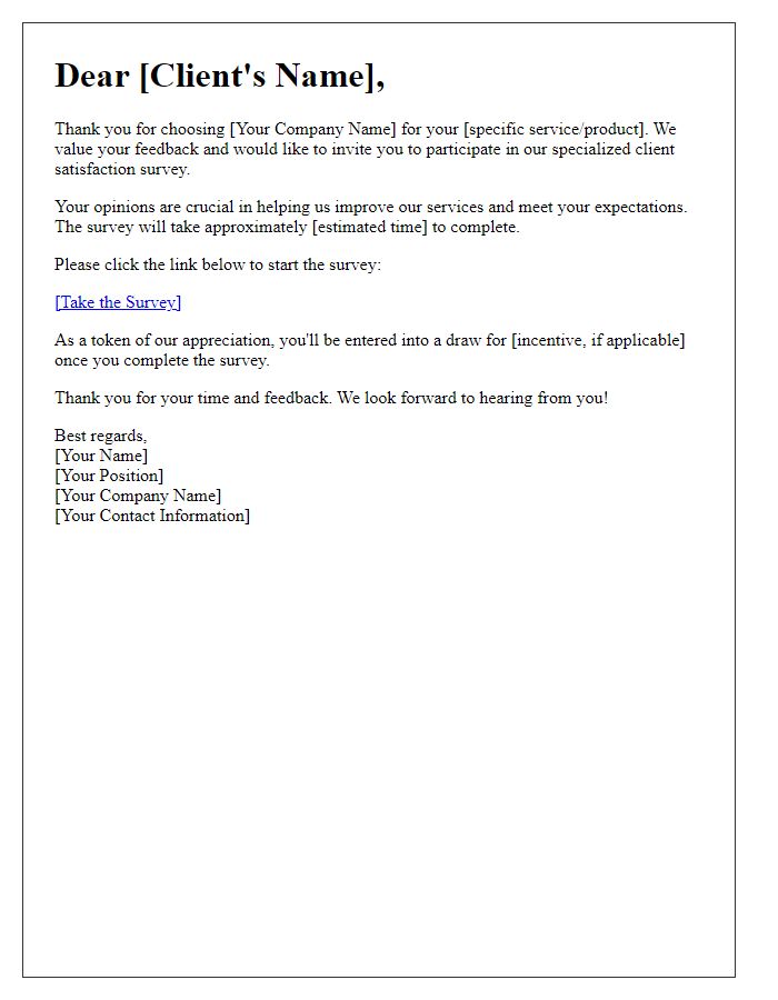 Letter template of specialized client satisfaction survey