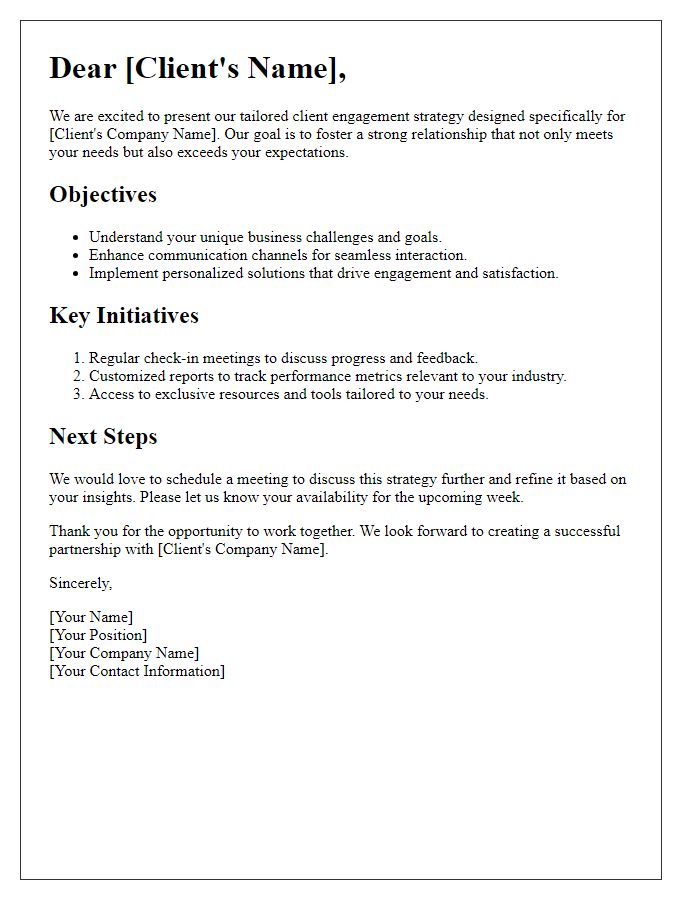 Letter template of tailored client engagement strategy