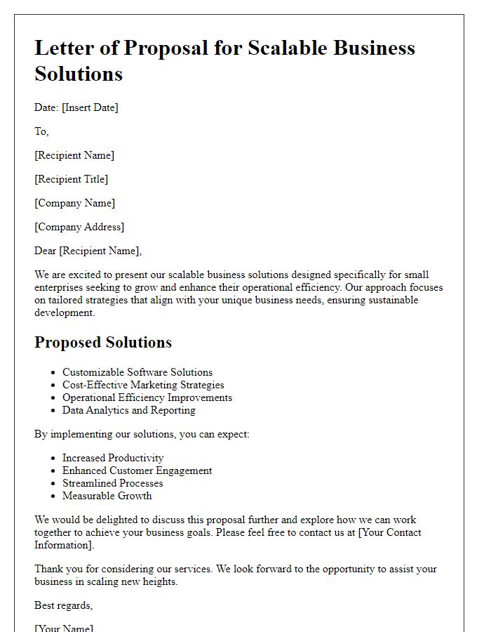 Letter template of scalable business solutions for small enterprises