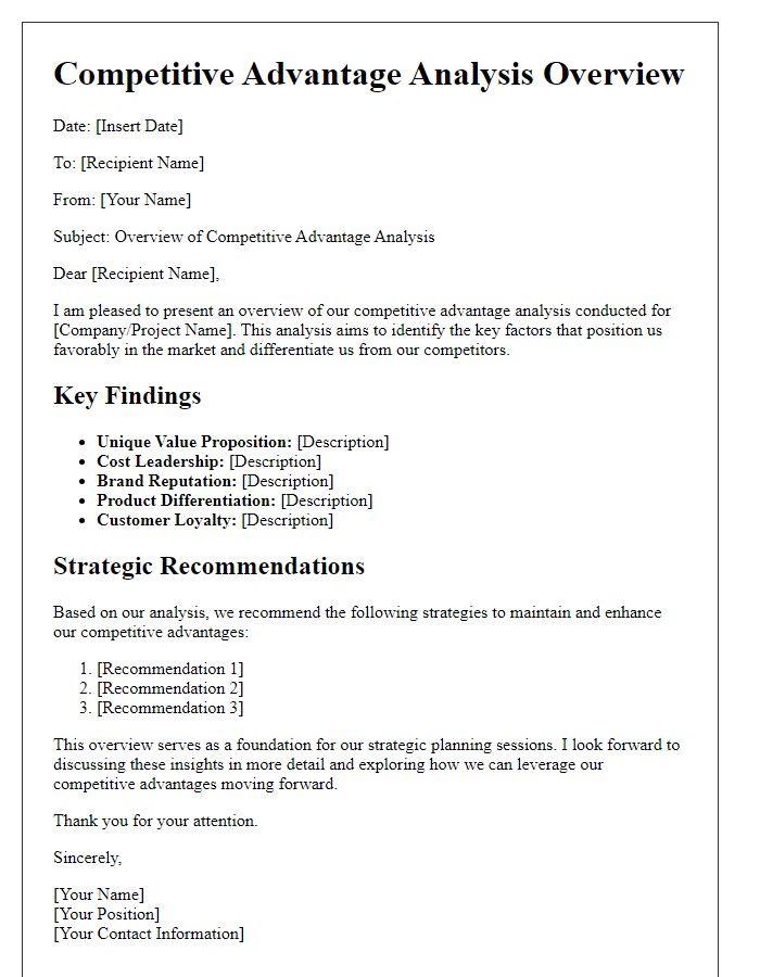 Letter template of competitive advantage analysis overview