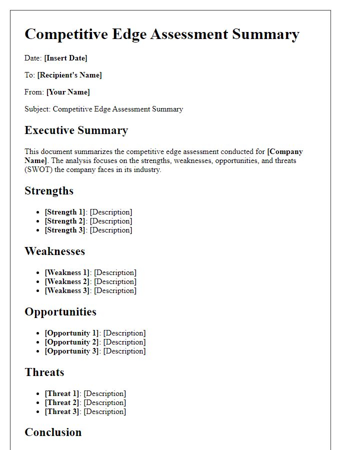 Letter template of competitive edge assessment summary