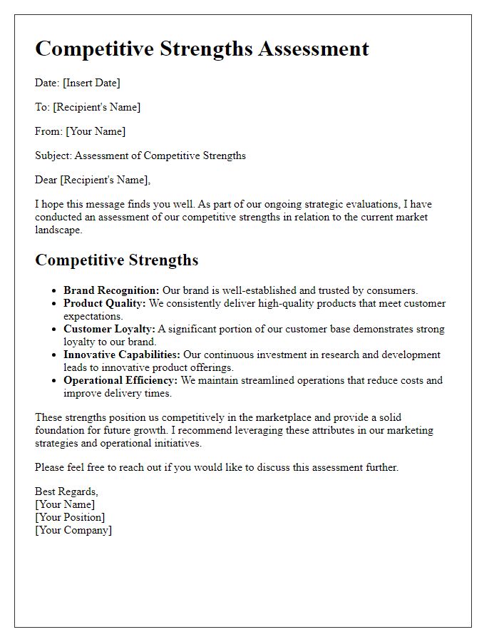 Letter template of competitive strengths assessment