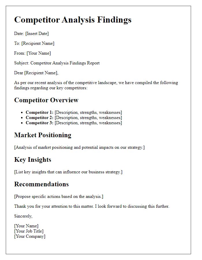 Letter template of competitor analysis findings