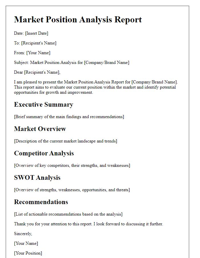 Letter template of market position analysis report