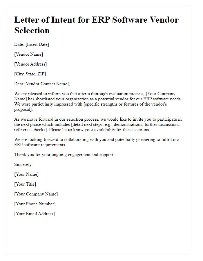 Letter template of ERP software vendor selection