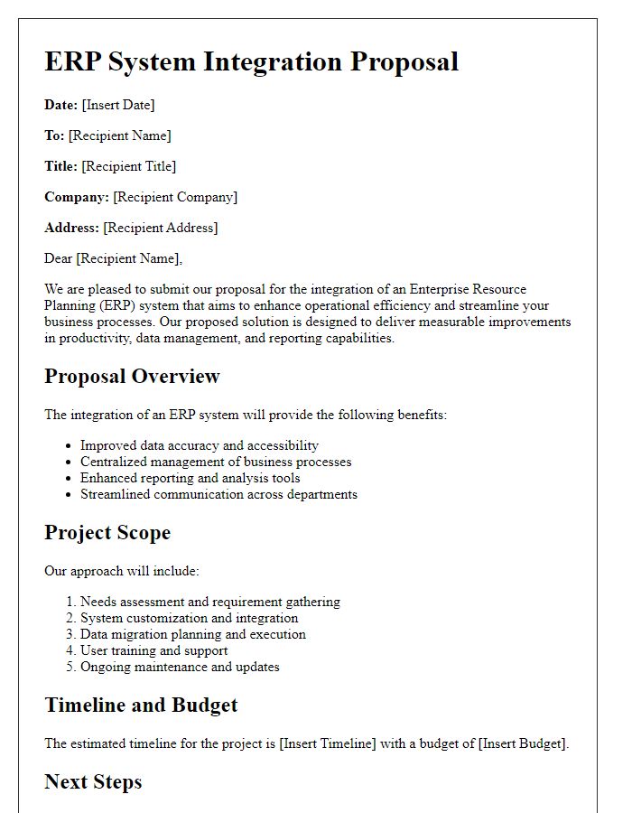 Letter template of ERP system integration proposal