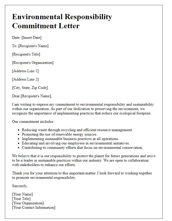 Letter template of environmental responsibility commitment