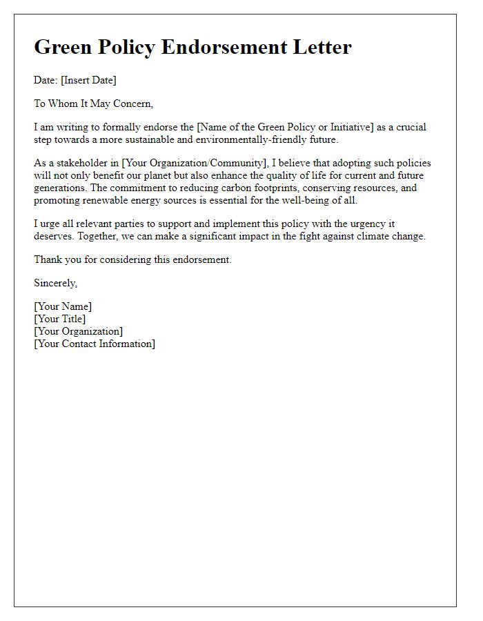 Letter template of green policy endorsement