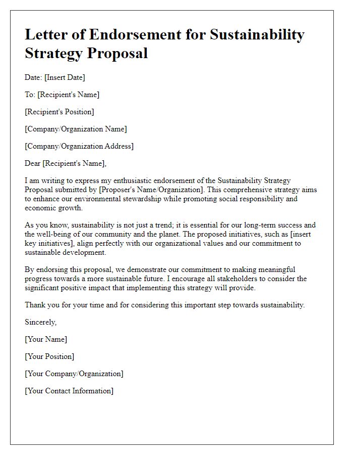 Letter template of sustainability strategy proposal endorsement