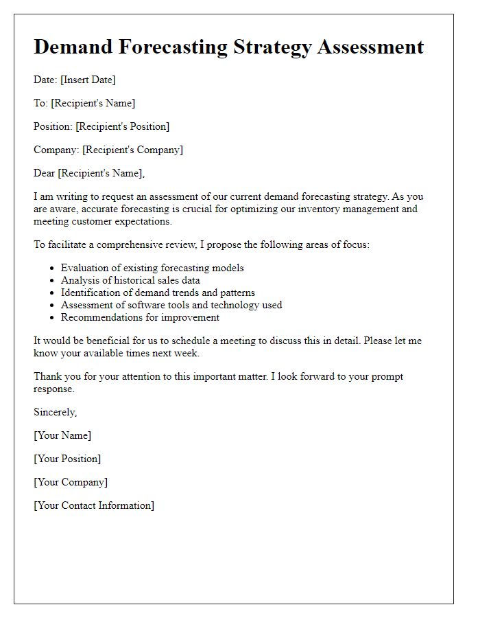 Letter template of demand forecasting strategy assessment