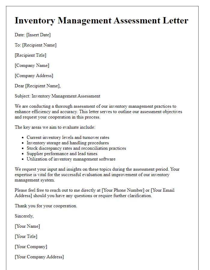 Letter template of inventory management assessment