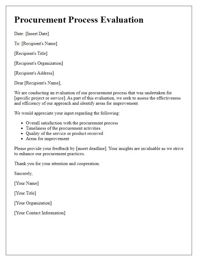 Letter template of procurement process evaluation