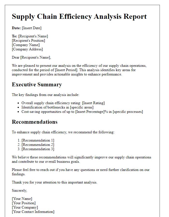 Letter template of supply chain efficiency analysis